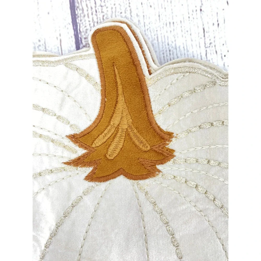 The Farmhouse Rachel Ashwell Pumpkin Placemats (4) Cream Gold Embroidery Autumn